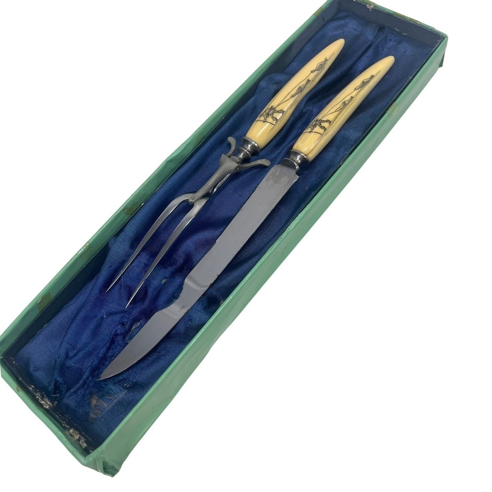 Vintage Howard Weyahok Scrimshaw Carving Set Signed Alaskan Inuit Art‎ 40's 50's